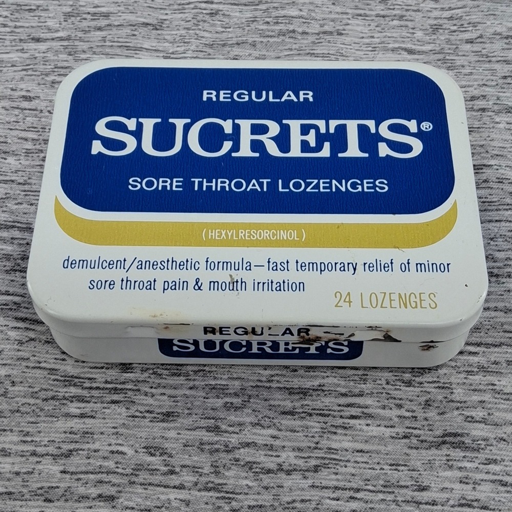 Vintage Sucrets Regular Sore Throat Lozenges Metal Tin-Empty Collectible Empty